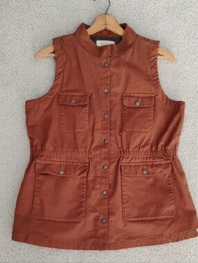 Old Ranch Womens Barnwell Utility Farm Vest Quilted Olive Lining Cinched EUC L